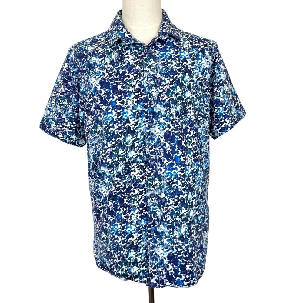 Robert Graham Tailored Fit Short Sleeve Shirt Button-Down Stretch Cotton Mens XL